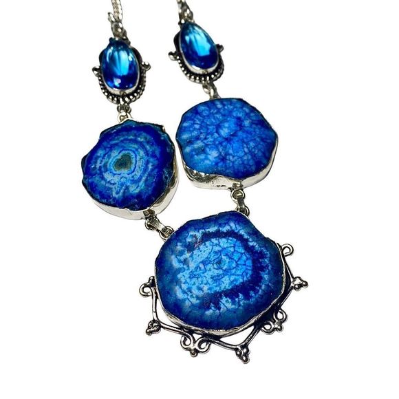 Blue Solar Quartz & Topaz Gemstones in a 925 Sterling Silver Overlay Necklace - Picture 7 of 8